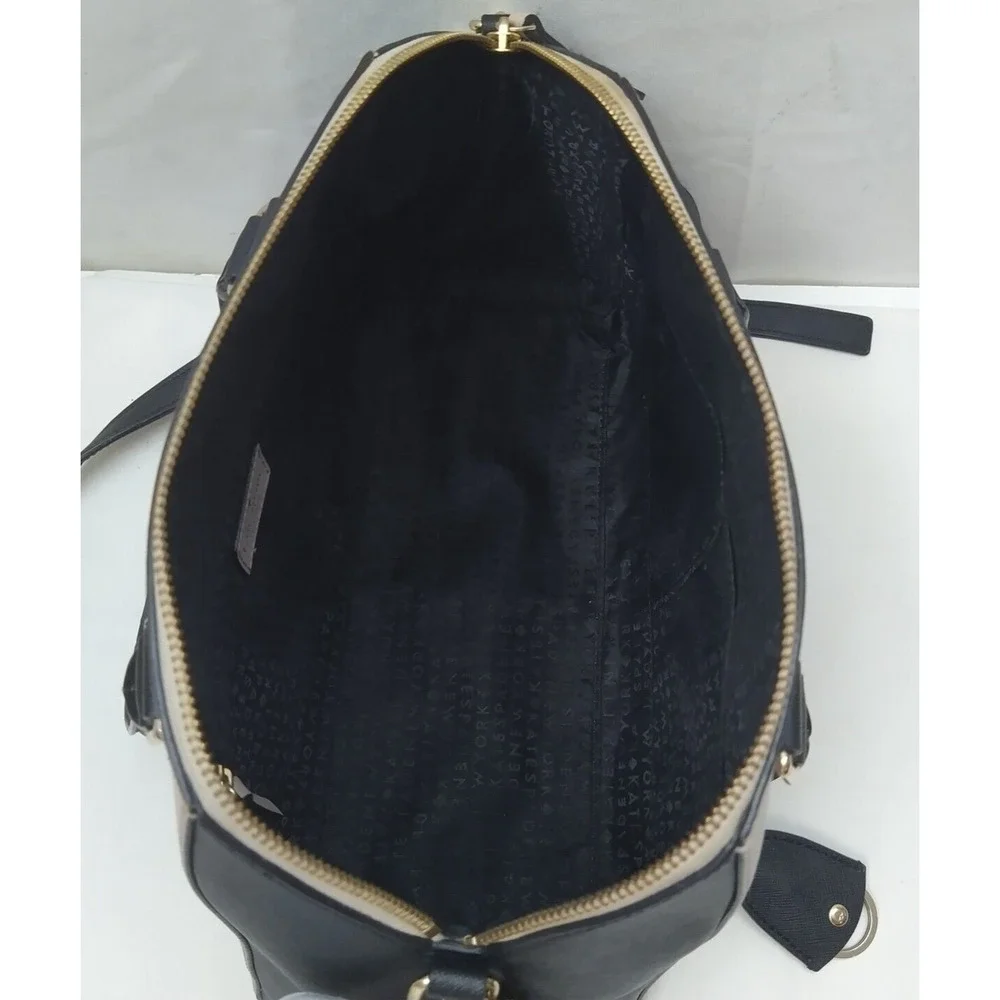 Kate Spade Tilden Colorblock Beige Black Leather Double Handles Satchel Bag